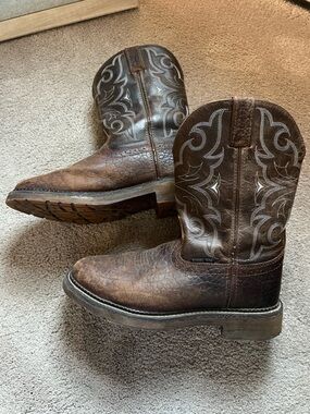 Justin Brown Leather Western Cowboy Boots/Work-boots with steel toe